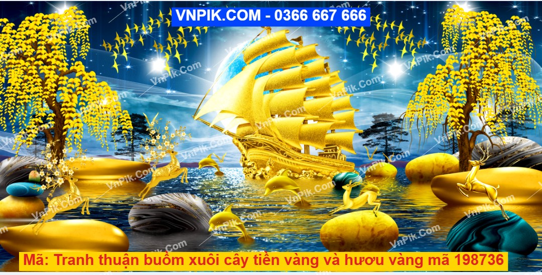 Tranh thuận buồm xuôi cây tiền vàng và hươu vàng mã 198736