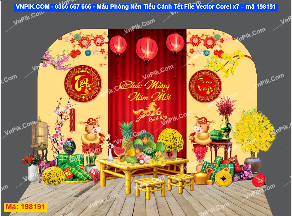 Mẫu Phông Nền Tiểu Cảnh Tết File Vector Corel x7 – Mã 198191