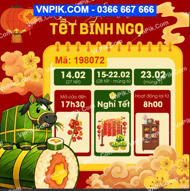 Mẫu Thông Báo Nghỉ Tết 2026 – Thiết Kế Ngựa Bánh Chưng Độc Đáo