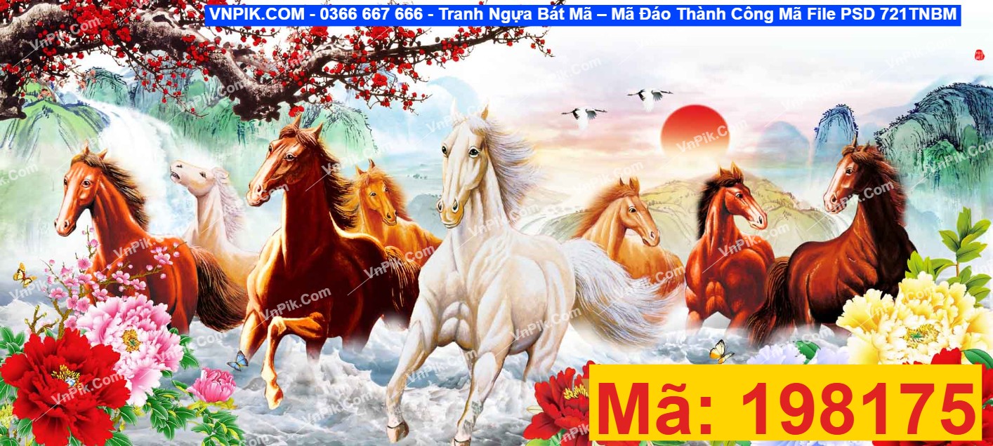 Tranh Ngựa Bát Mã – Mã Đáo Thành Công Mã File PSD 721TNBM