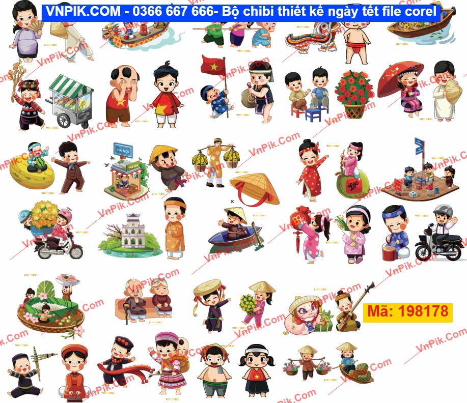 Bộ chibi thiết kế ngày tết file corel