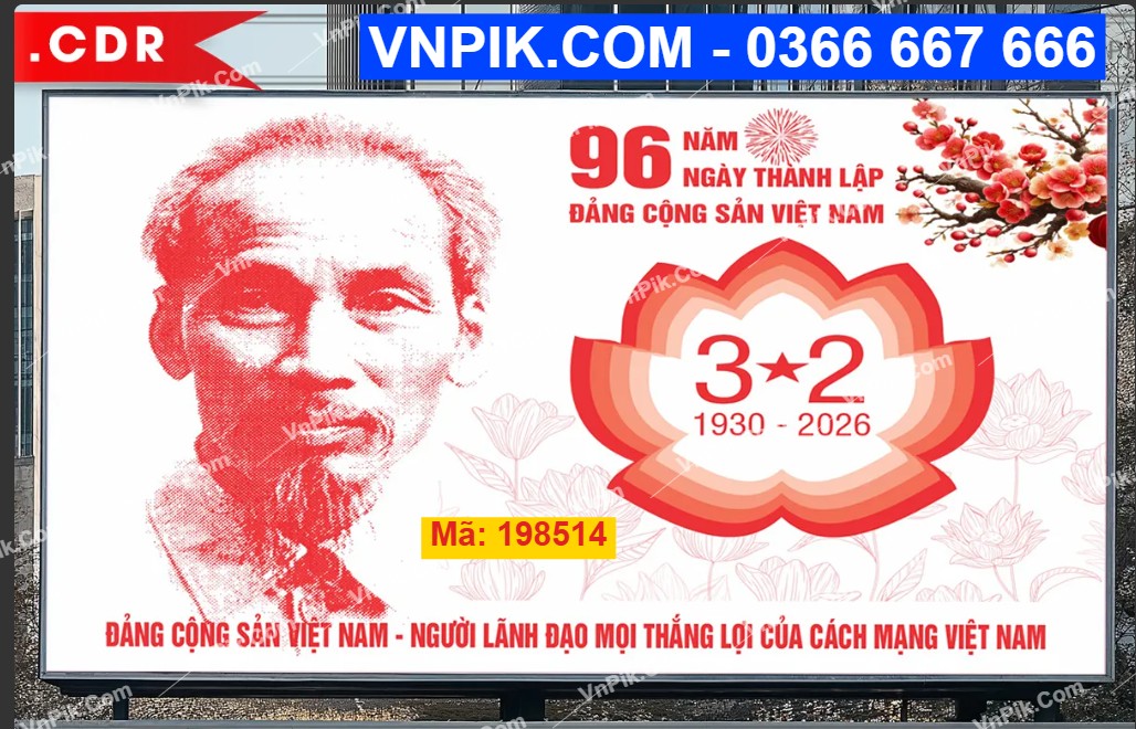 Pano Kỷ Niệm 96 Năm Thành Lập Đảng Phong Cách Tối Giản Vector hình ảnh bác hồ