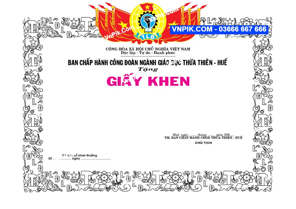 Mẫu Giấy Khen Bằng Khen ban chấp hành công đoàn ngành giáo dục