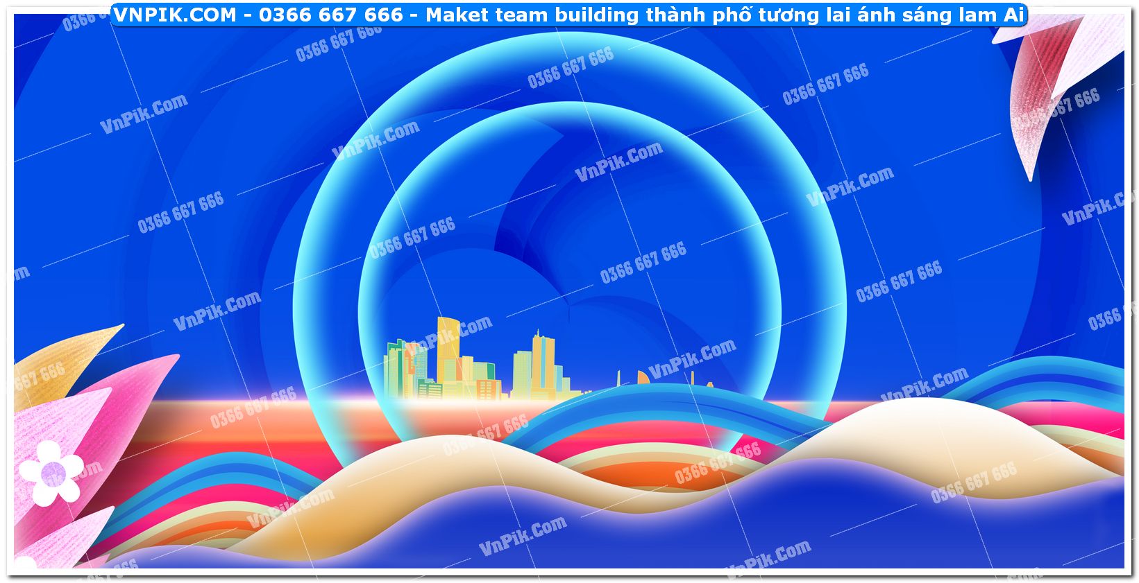 Maket team building thành phố tương lai ánh sáng lam Ai