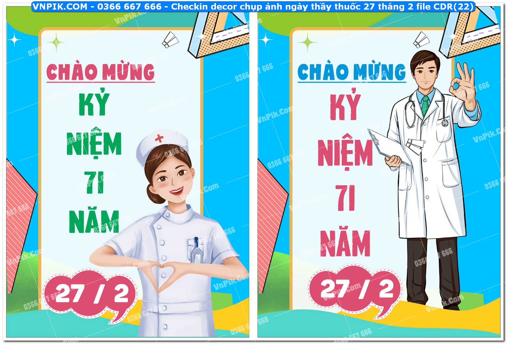 Checkin decor chụp ảnh ngày thầy thuốc 27 tháng 2 file CDR(22)