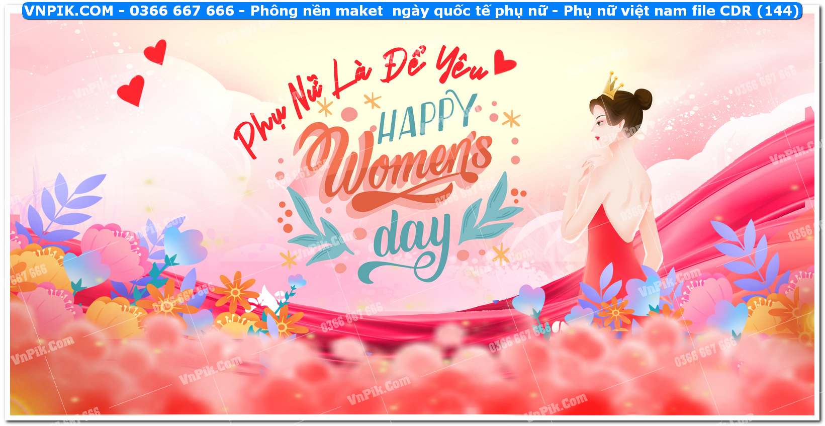 Phông nền maket  ngày quốc tế phụ nữ – Phụ nữ việt nam file CDR (144)
