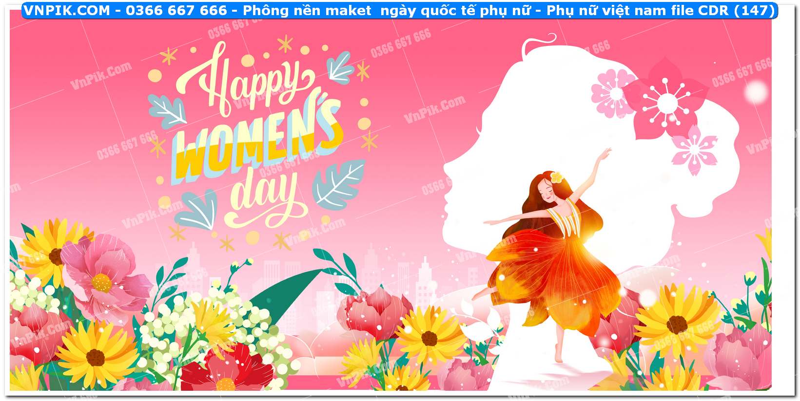 Phông nền maket  ngày quốc tế phụ nữ – Phụ nữ việt nam file CDR (147)