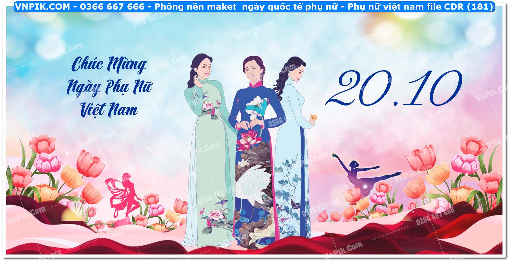 Phông nền maket  ngày quốc tế phụ nữ – Phụ nữ việt nam file CDR (181)