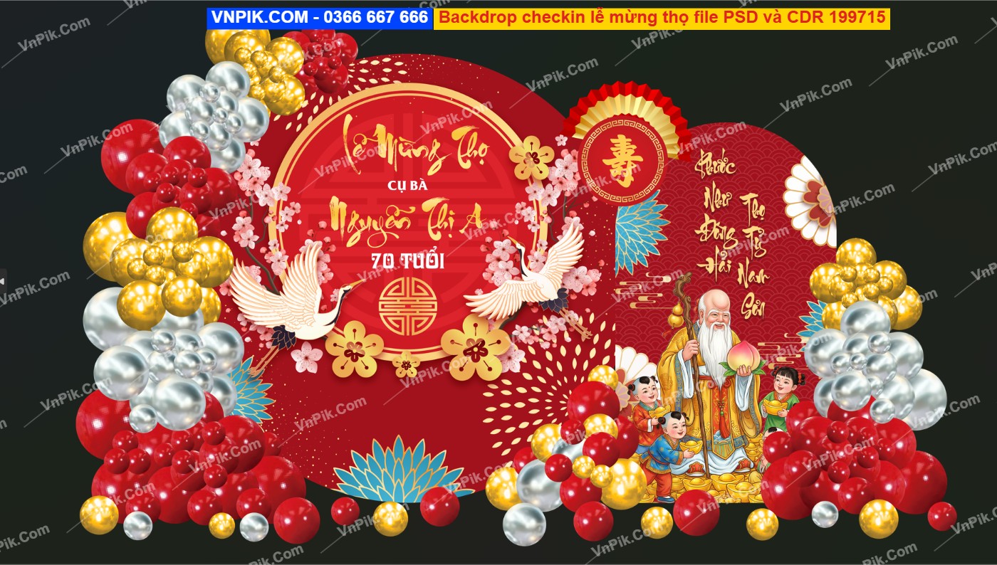 Backdrop checkin lễ mừng thọ file PSD và CDR 199715