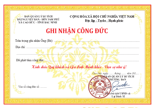 Mẫu ghi nhận công đức đền Tam Phủ file corel x7