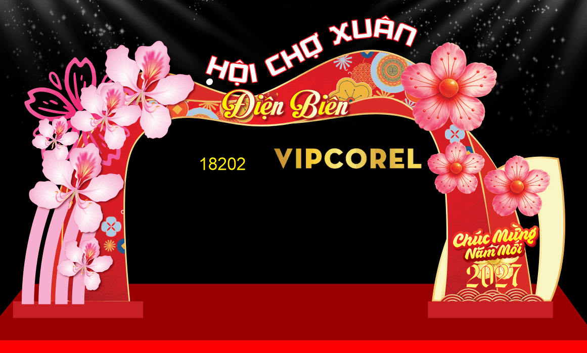 Trang trí cổng Hội chợ Xuân Điện Biên 2026