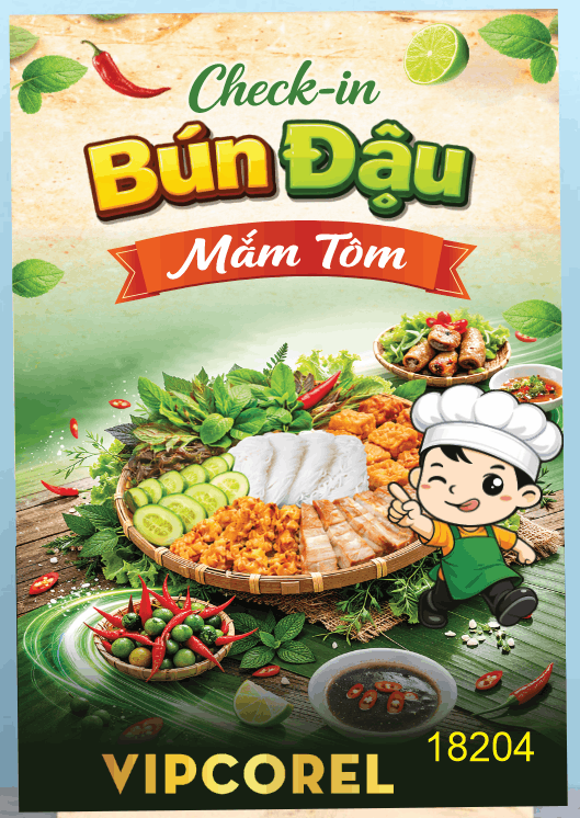 Poster check-in bún đậu mắm tôm file corel
