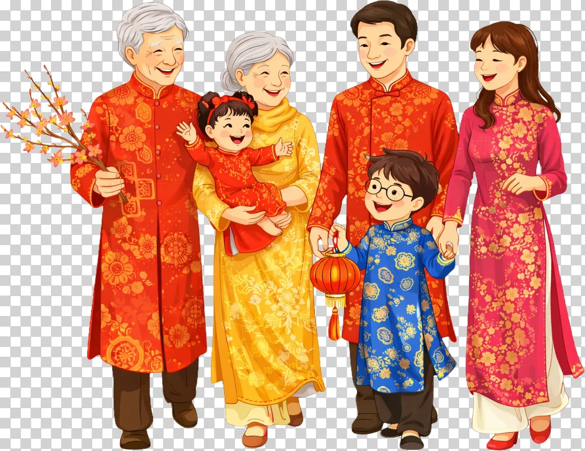 Đại gia đình mặc áo dài du xuân đón Tết