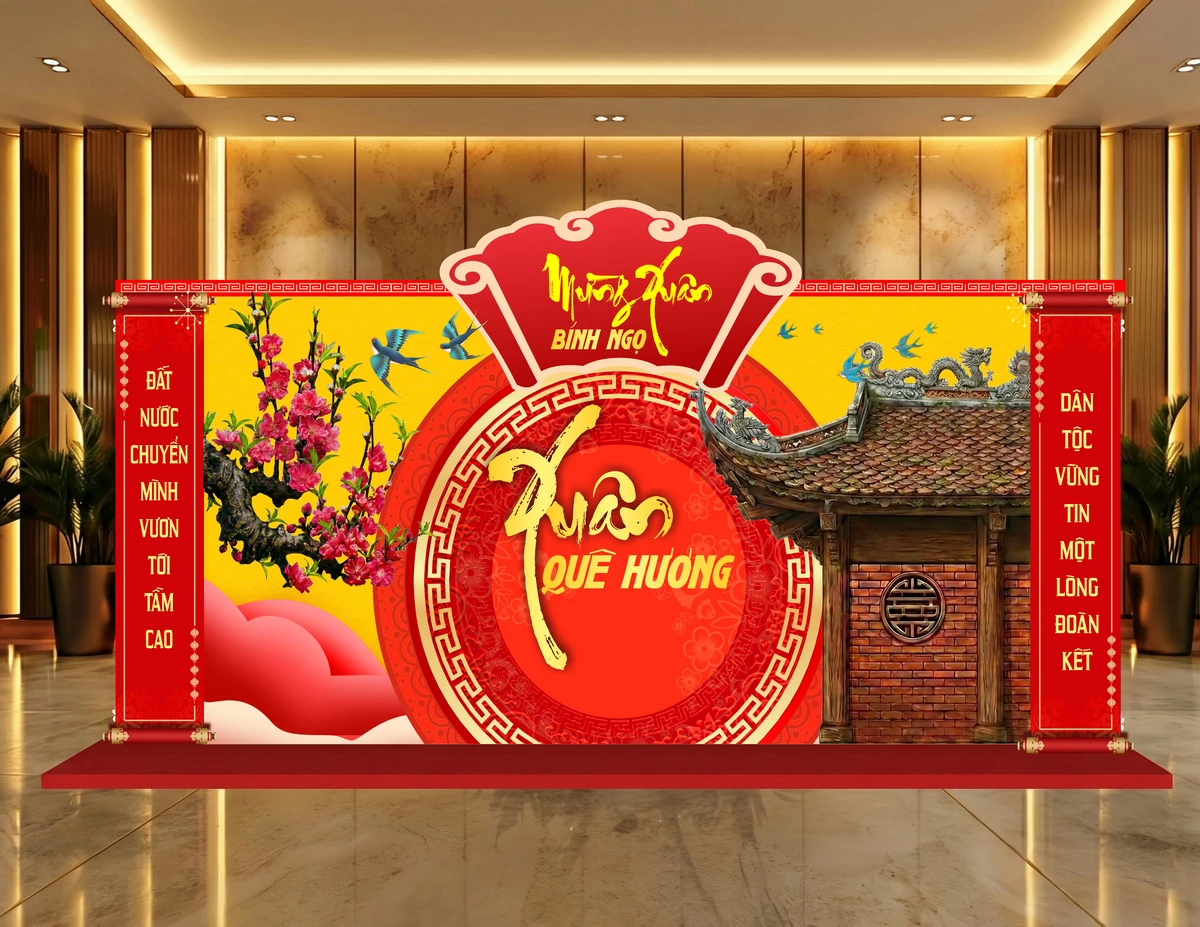 Backdrop Mừng Xuân Bính Ngọ – Xuân Quê Hương
