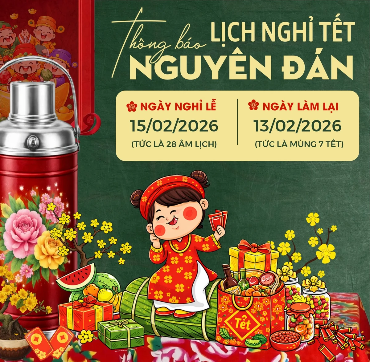 Lịch Nghỉ Tết Nguyên Đán 2026 – Phong Cách Vẽ Tay