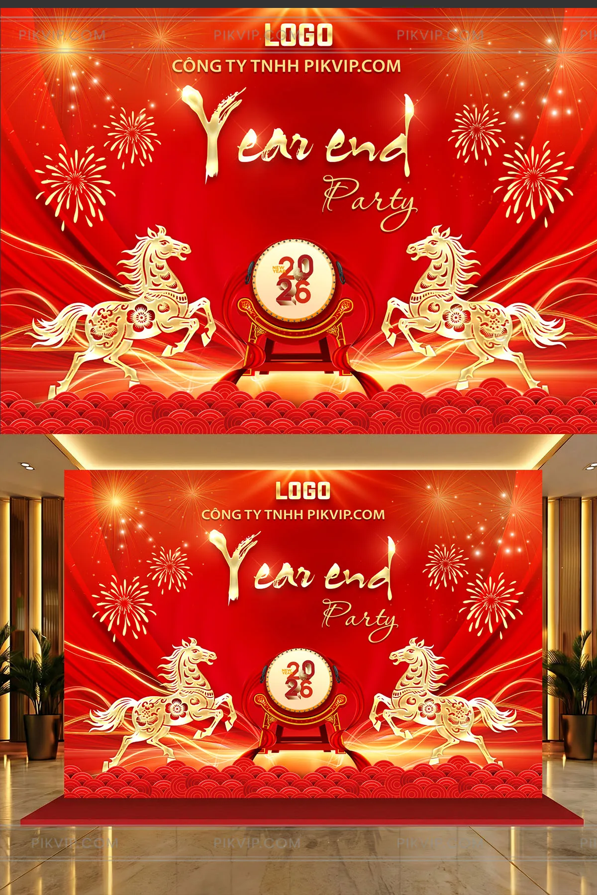 Backdrop Year End Party Bính Ngọ 2026