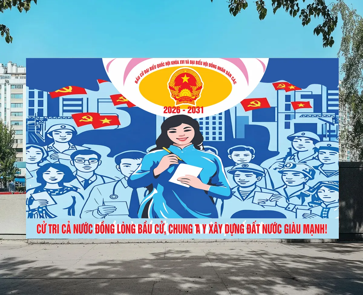 Tranh cổ động toàn dân đồng lòng đi bầu cử 2026