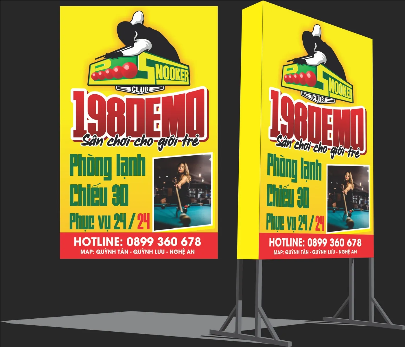 Mẫu Standee Billiards 198Demo – Sân chơi giới trẻ