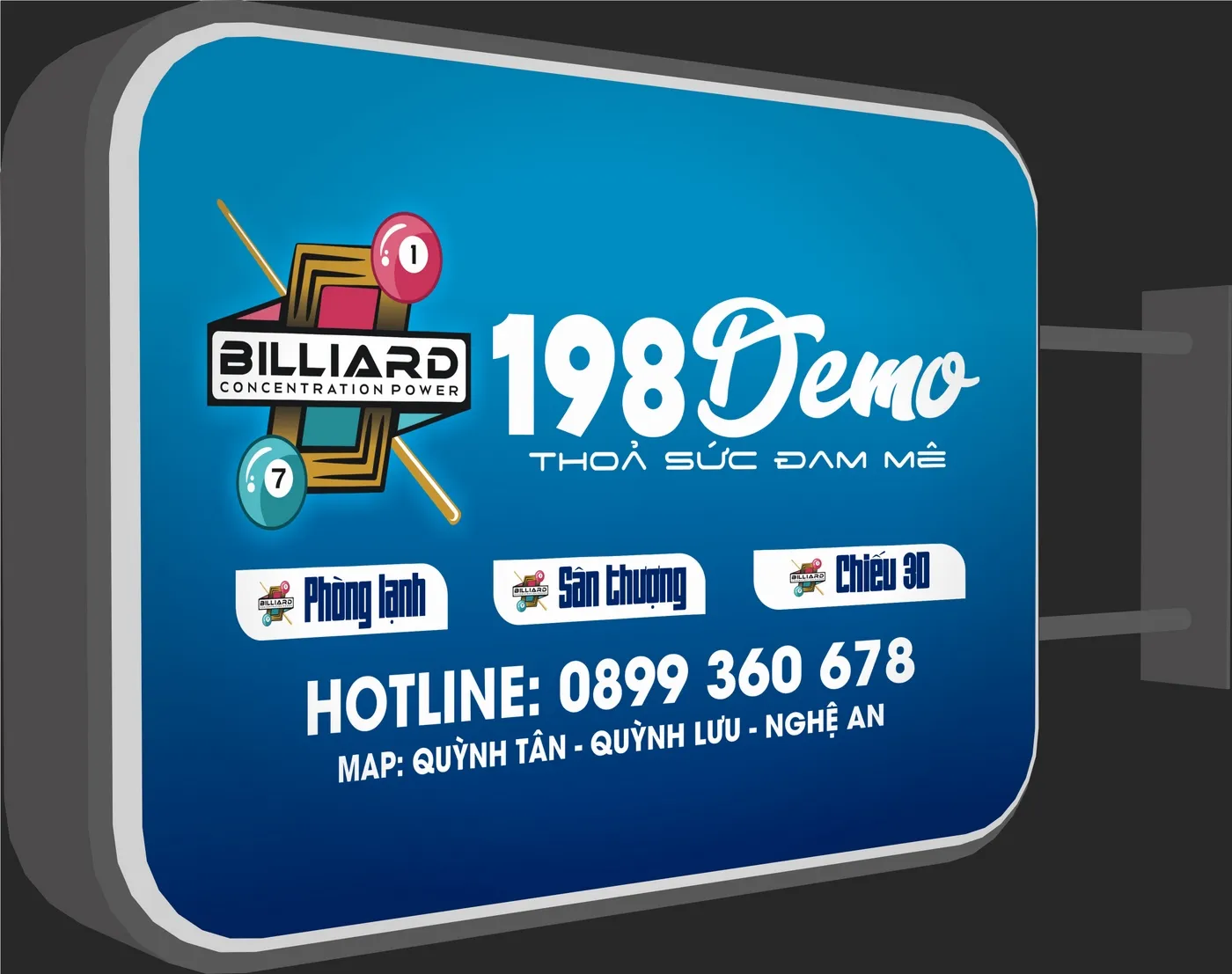 Biển vẫy hút nổi CLB Billiards 198Demo hiện đại