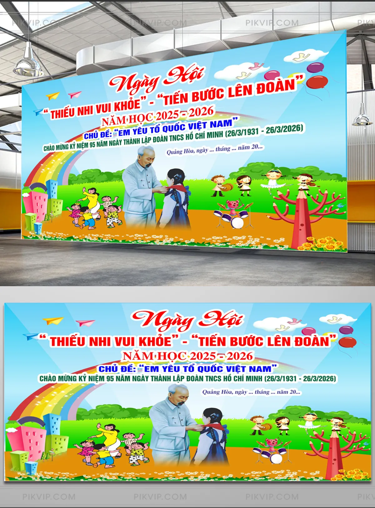 Backdrop Ngày Hội Thiếu Nhi Vui Khỏe – Tiến Bước Lên Đoàn