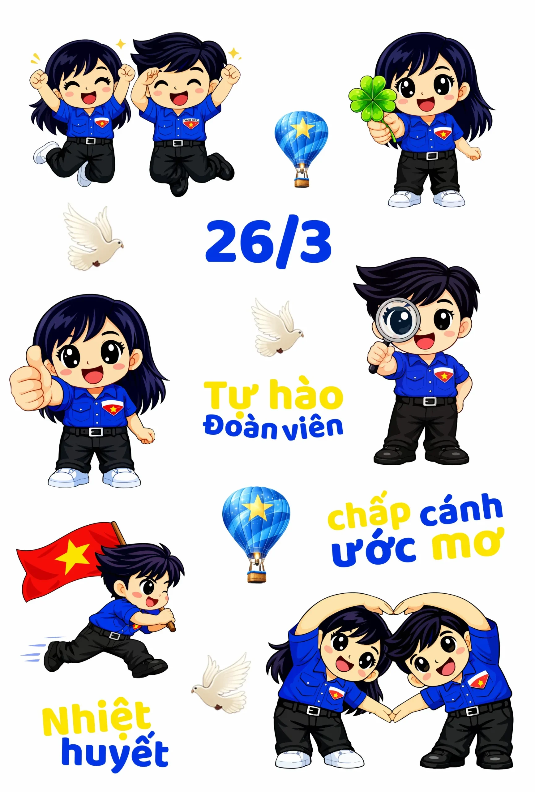 Sticker chibi Đoàn Thanh Niên kỷ niệm 26/3