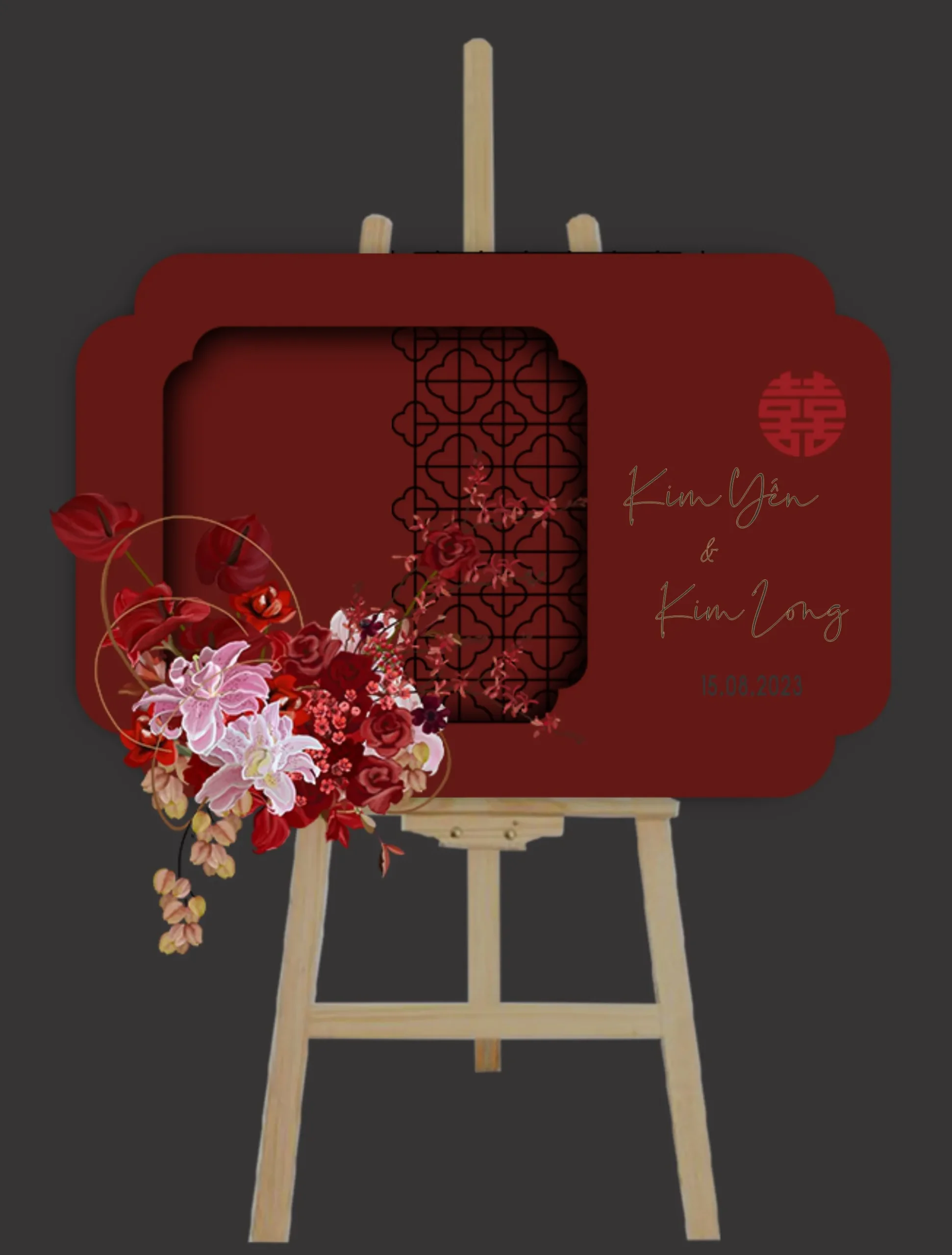 Bảng đón khách đám cưới màu đỏ truyền thống cắt layer