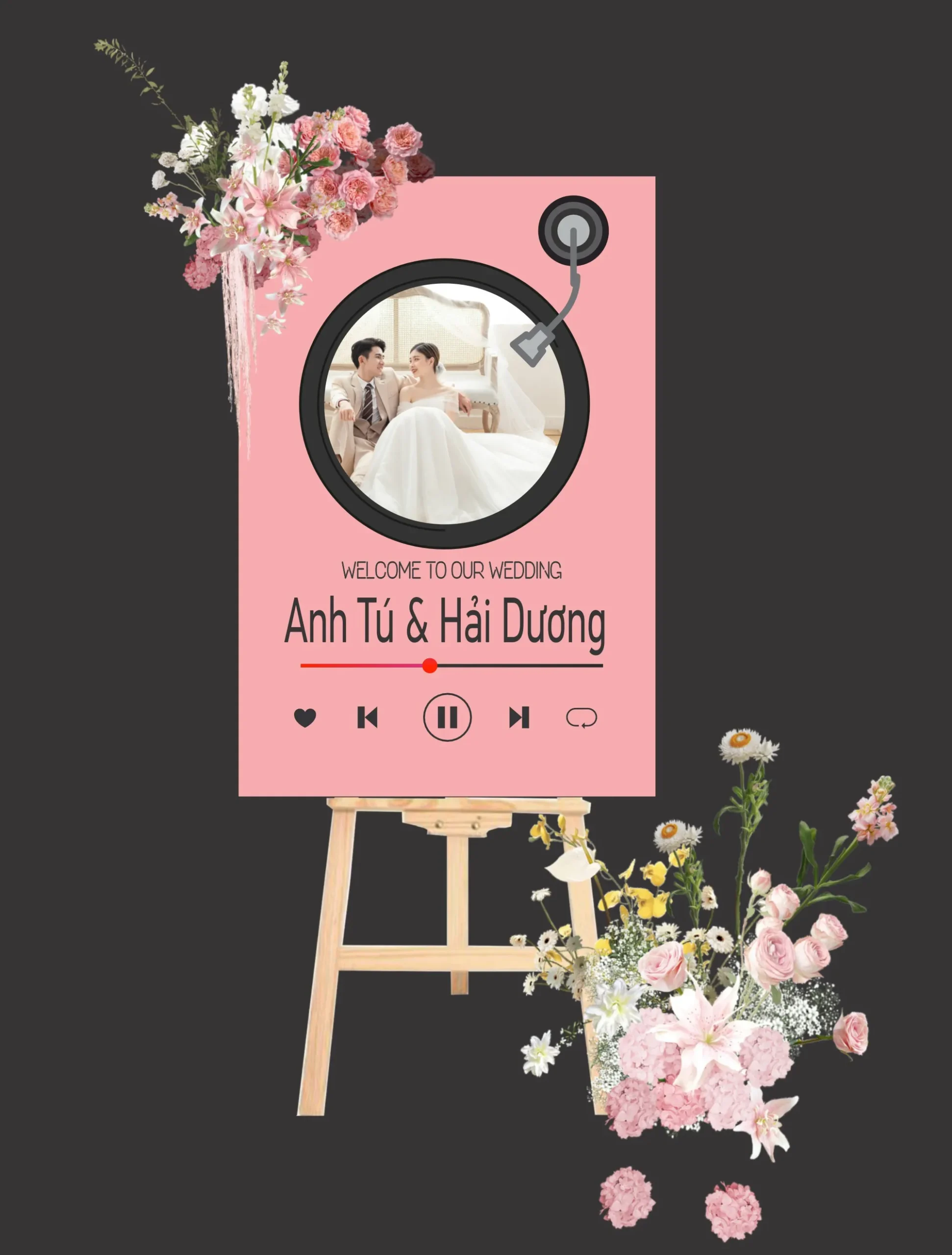 Mẫu bảng Welcome Wedding phong cách đĩa than Spotify
