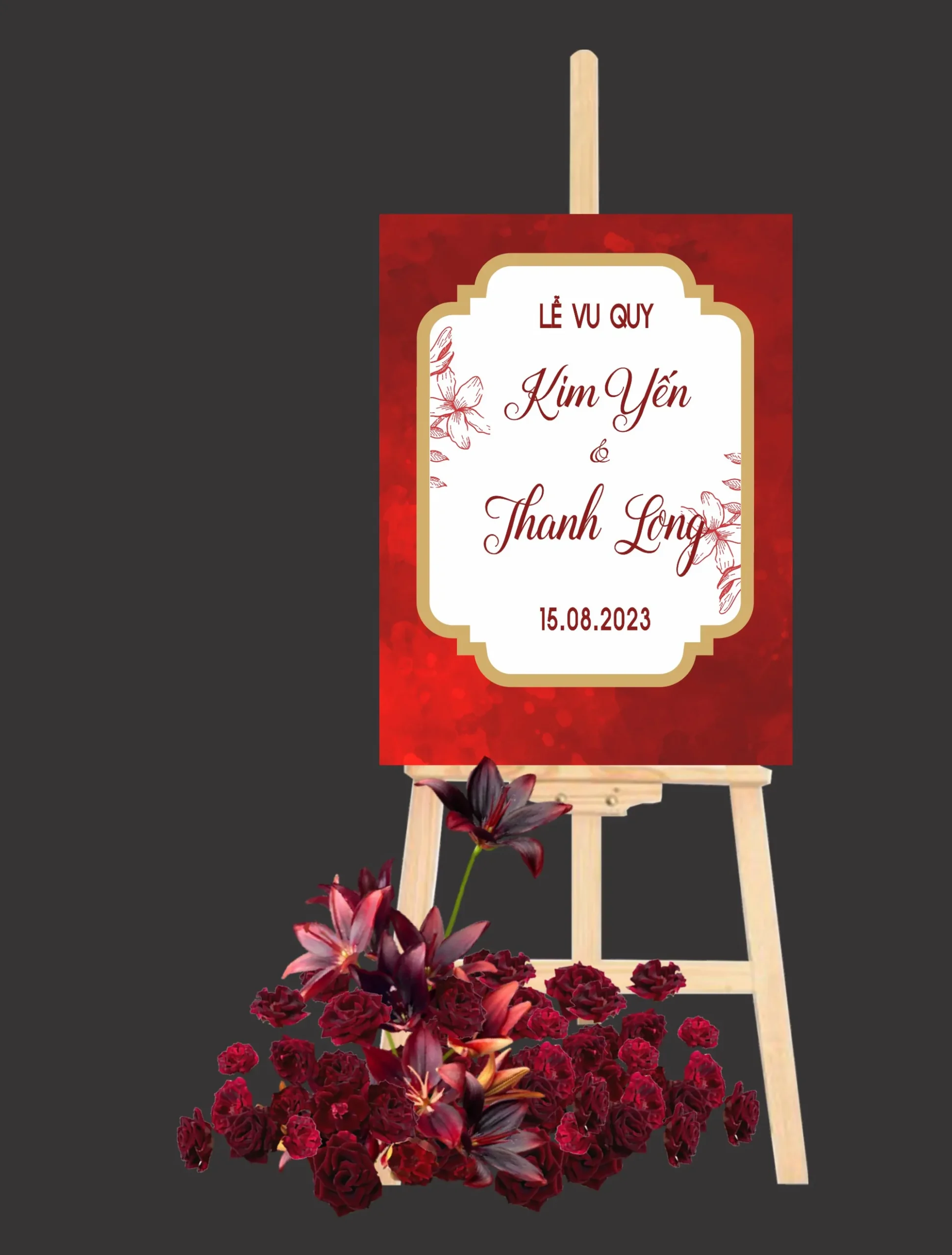 Báº£ng Lá» Vu Quy ná»n Äá» vÃ¢n ÄÃ¡ trang trÃ­ hoa há»ng