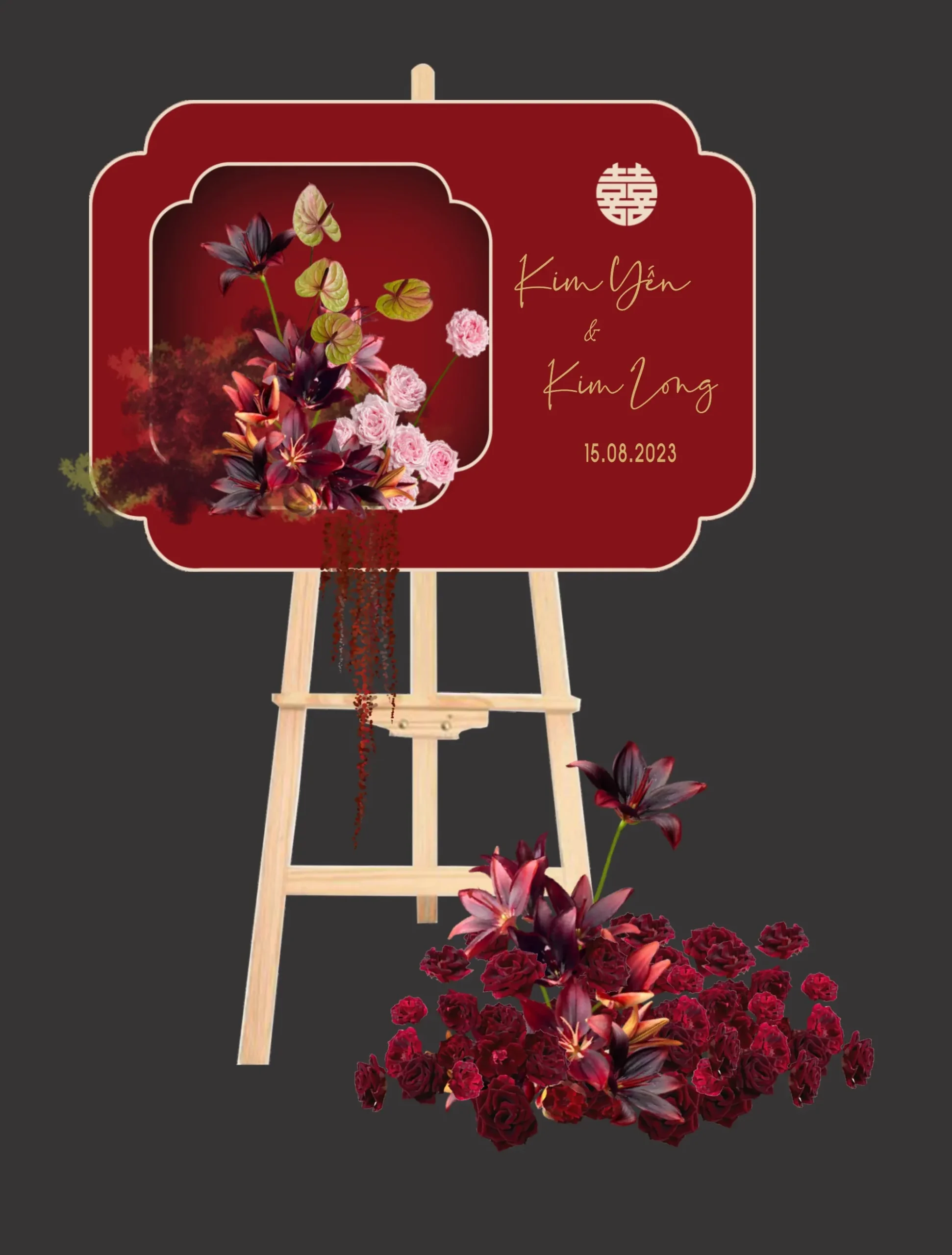 Thiết kế bảng đón khách cắt die-cut hoa lan tím