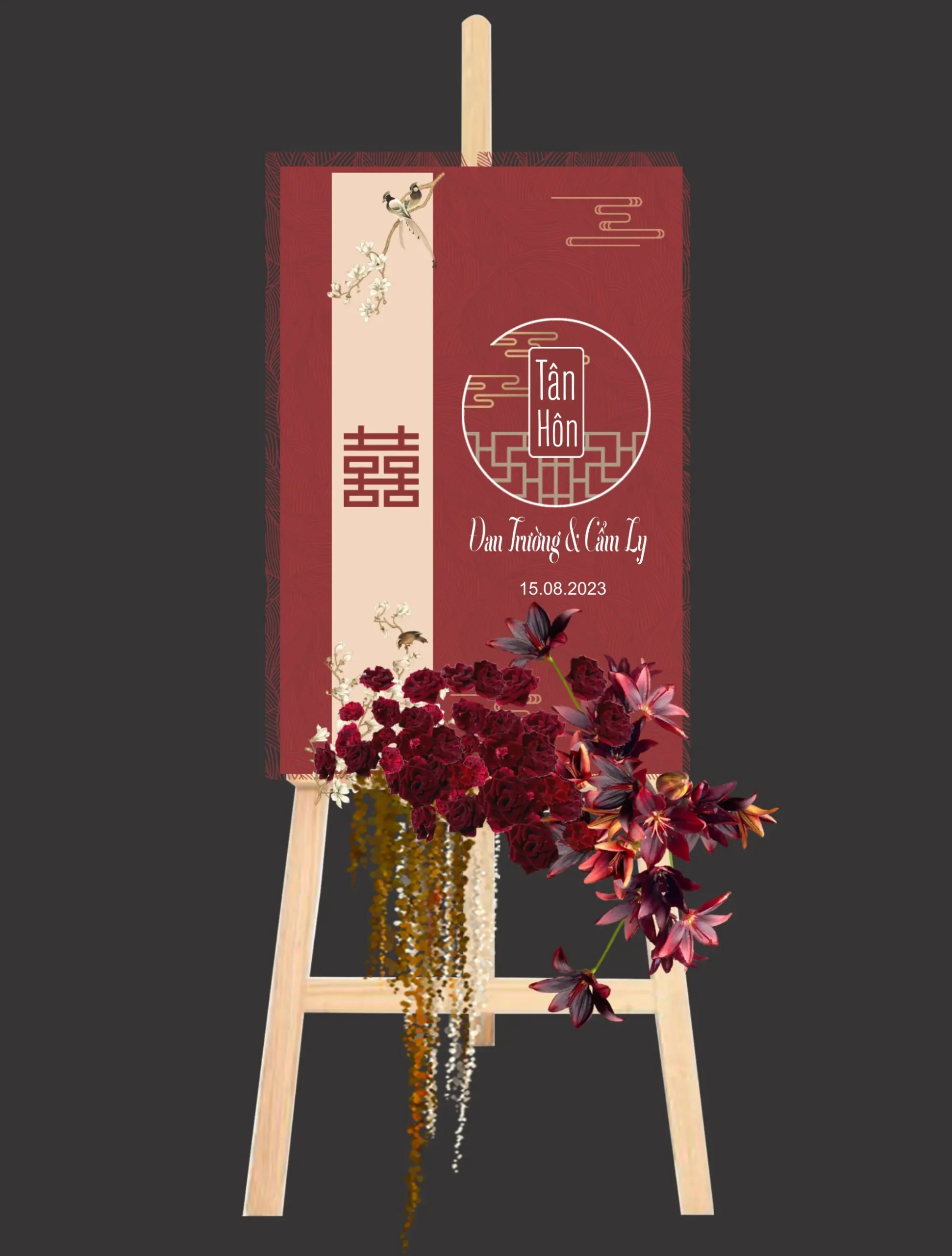 Thiết kế bảng Tân Hôn phong cách Retro Á Đông