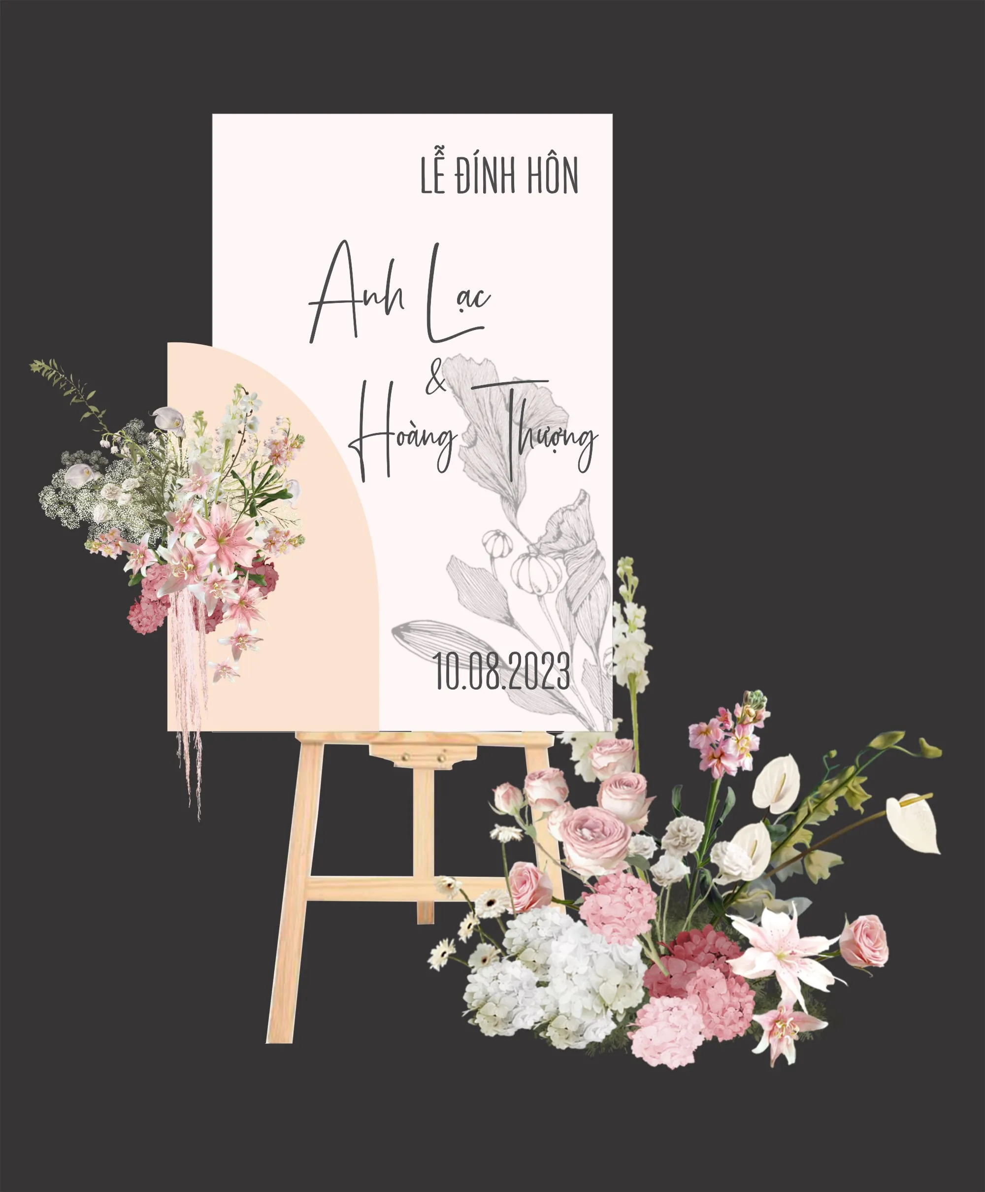 Thiết kế bảng Lễ Đính Hôn phối layer khối Pastel