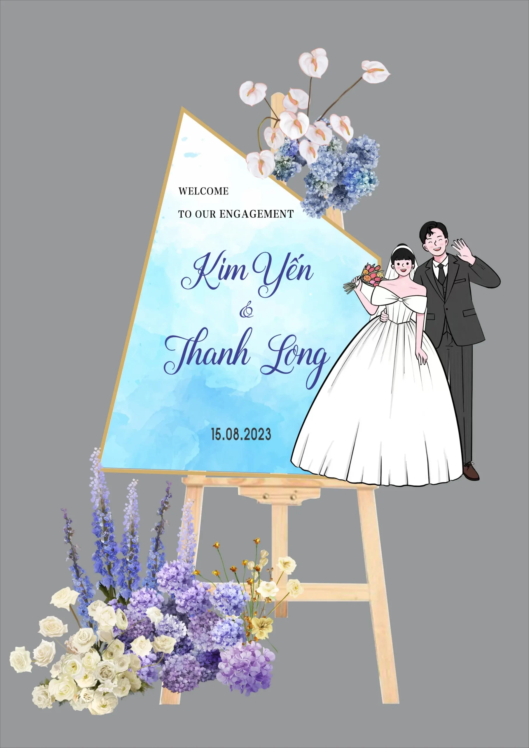 Thiết kế bảng Engagement hình tam giác phối Chibi