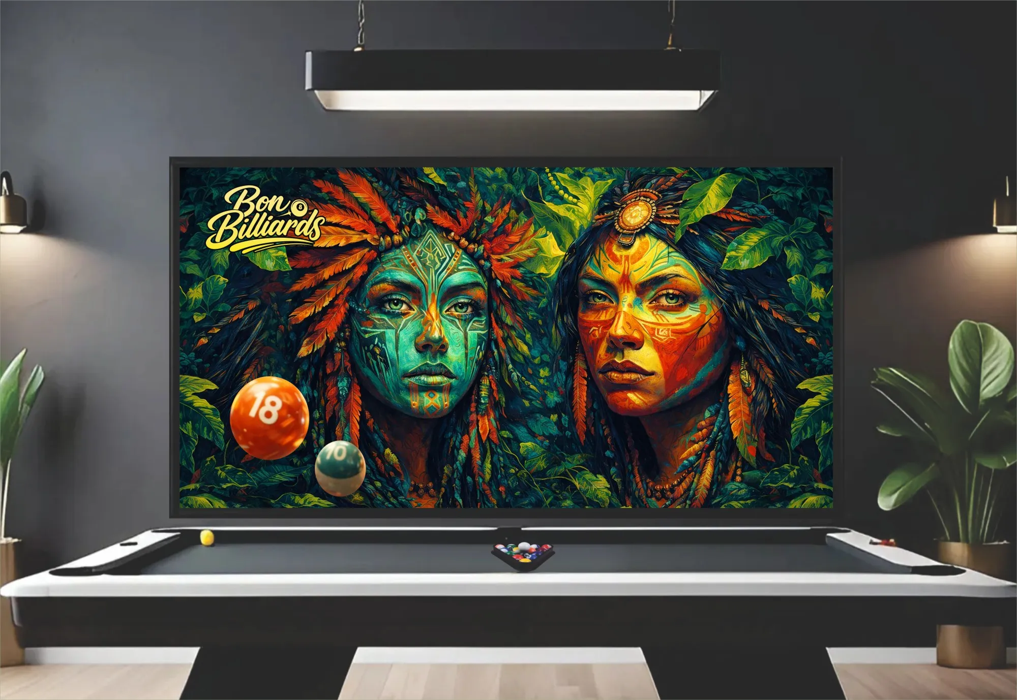 Tranh 3D dán tường quán Billiards – Thổ dân da đỏ