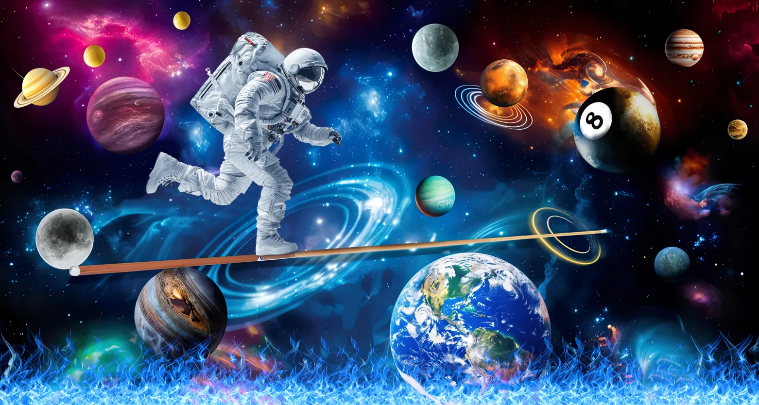 Tranh dán tường bida thiên hà và phi hành gia 3D