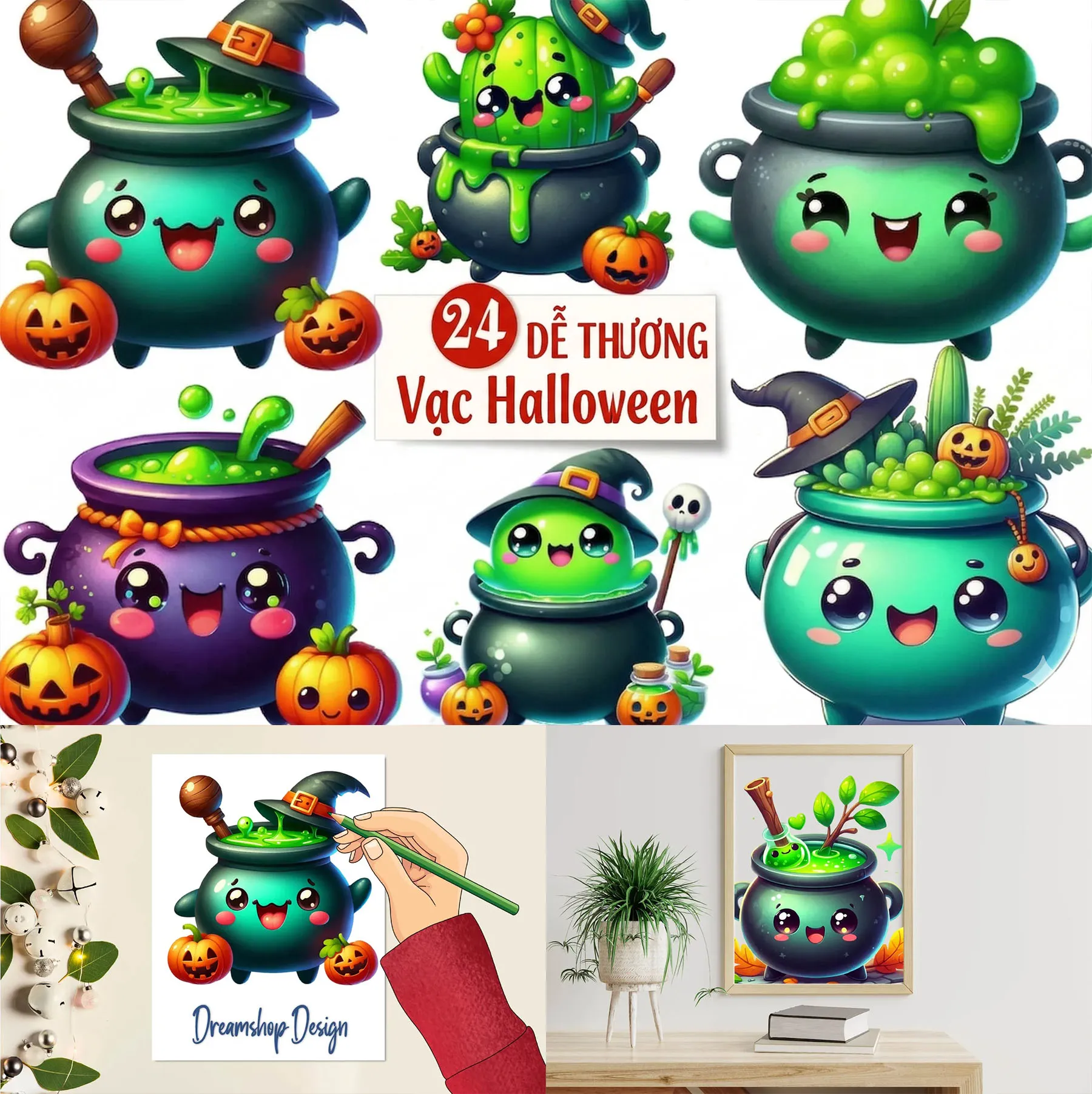 Bộ 24 Vạc Phù Thủy Halloween Dễ Thương