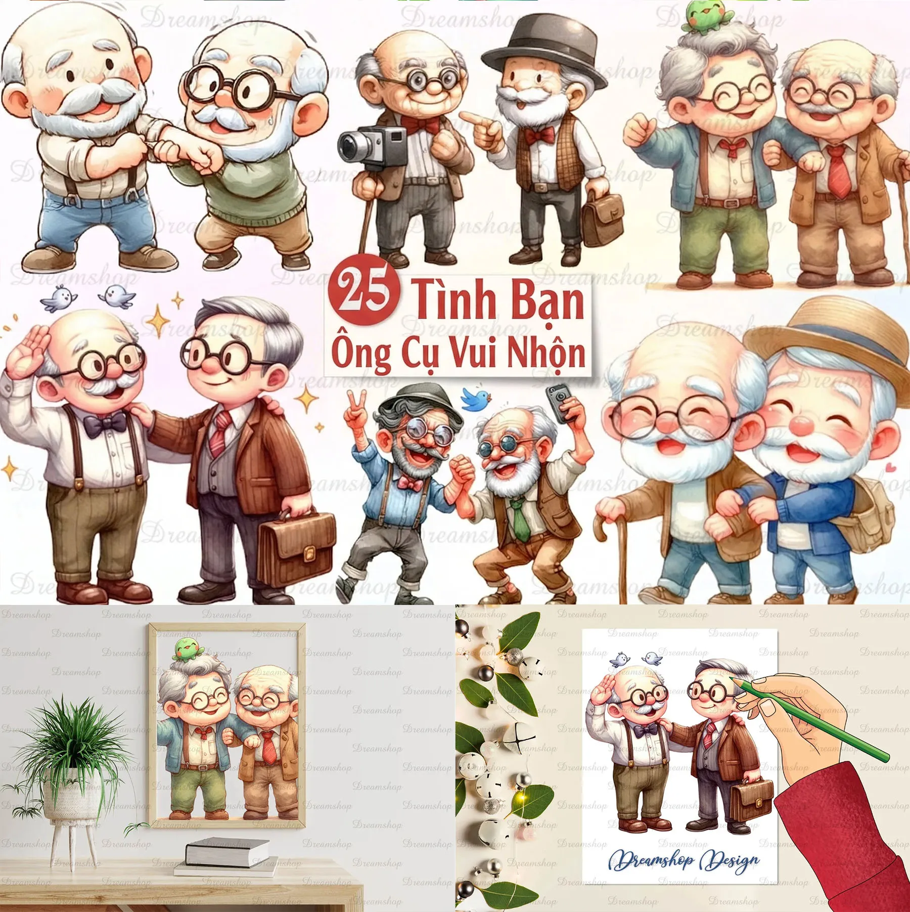 Bộ 25 Clipart Tình Bạn Ông Cụ Vui Nhộn