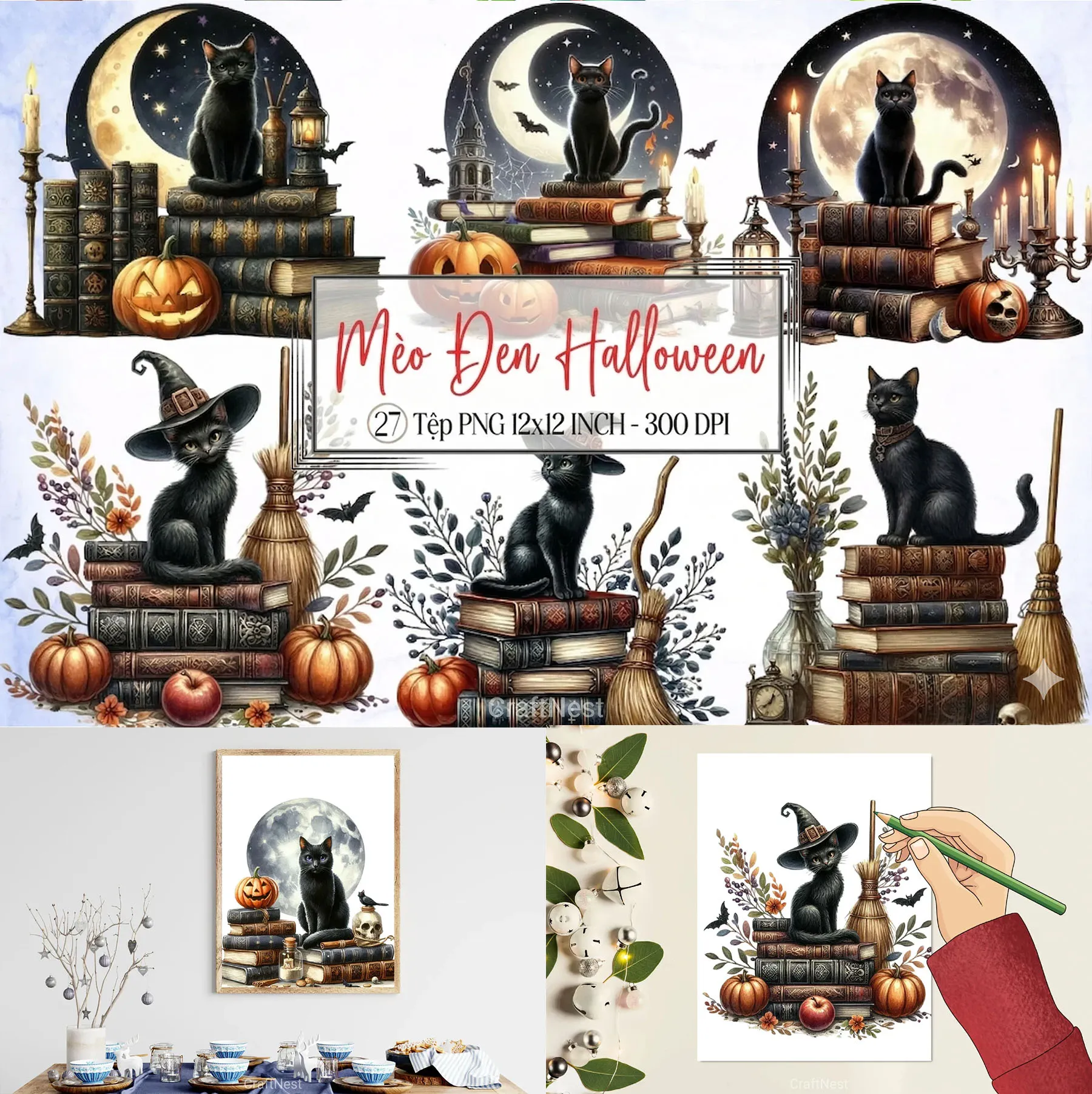 Bộ 27 File Mèo Đen Halloween Bí Ẩn