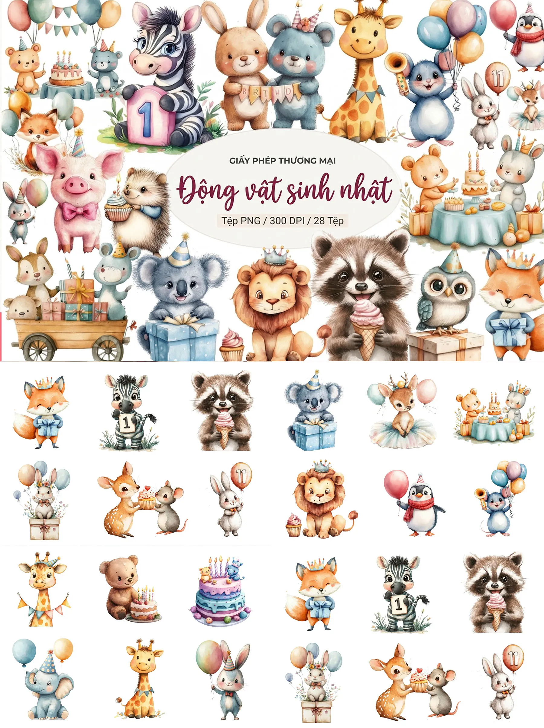 Bộ 28 File PNG Động Vật Rừng Xanh Sinh Nhật