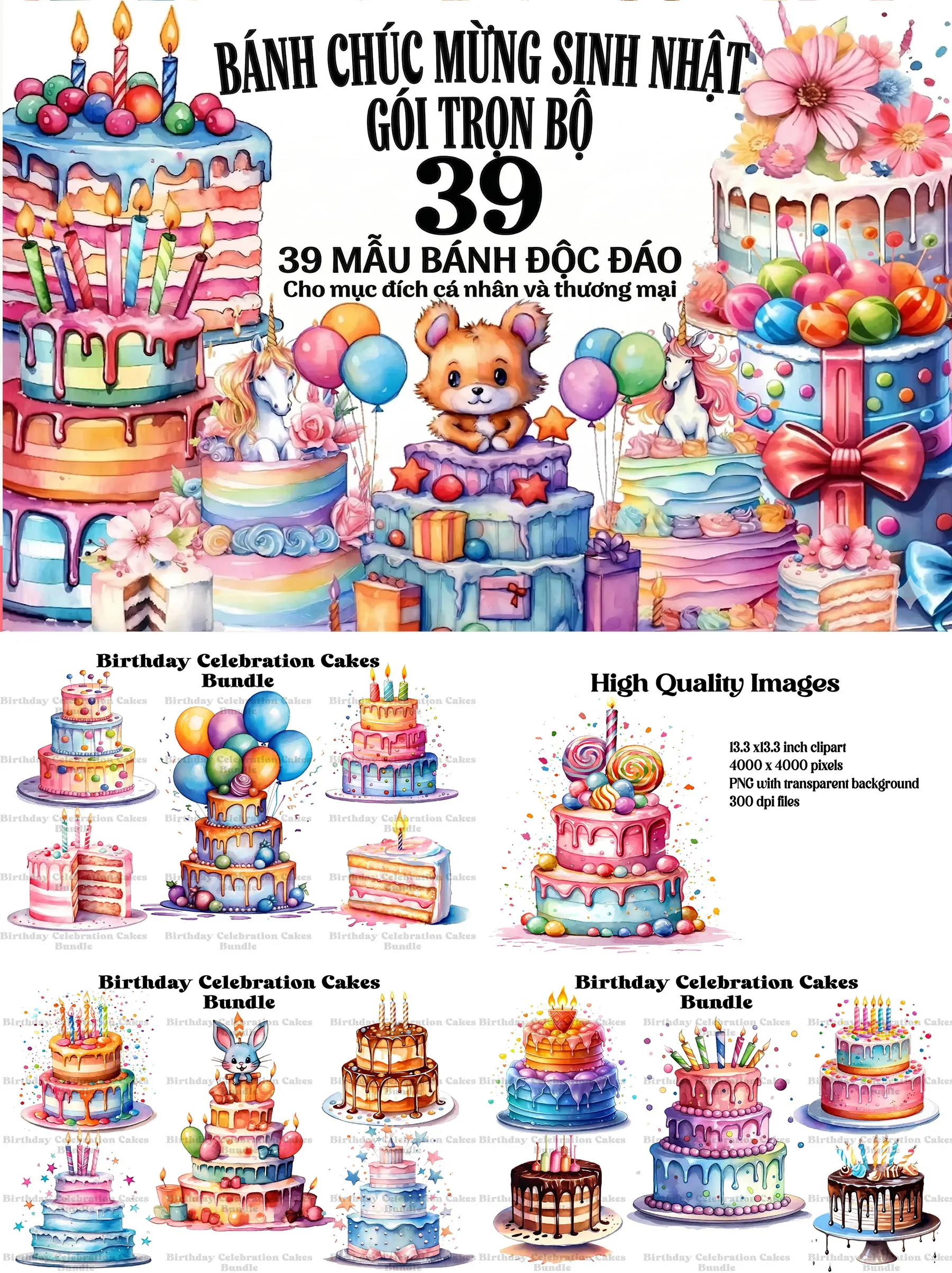 Gói 39 Bánh Chúc Mừng Sinh Nhật Nhiều Tầng Độc Đáo