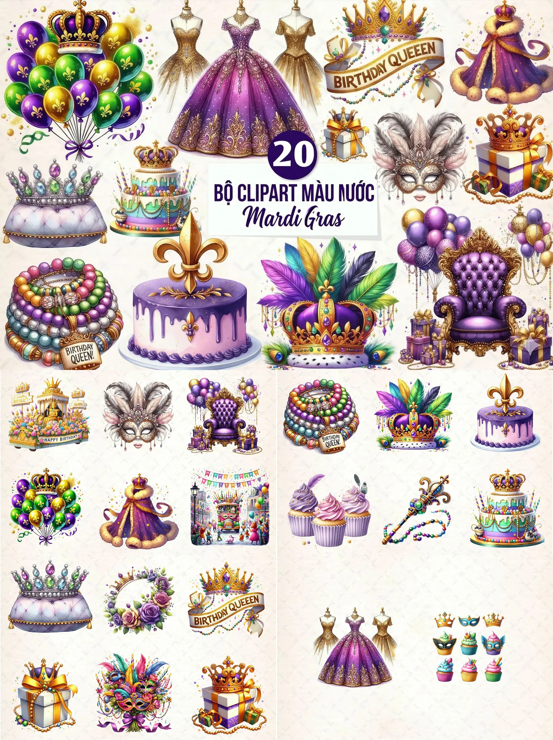 Bộ 20 Clipart Sinh Nhật Chủ Đề Lễ Hội Mardi Gras