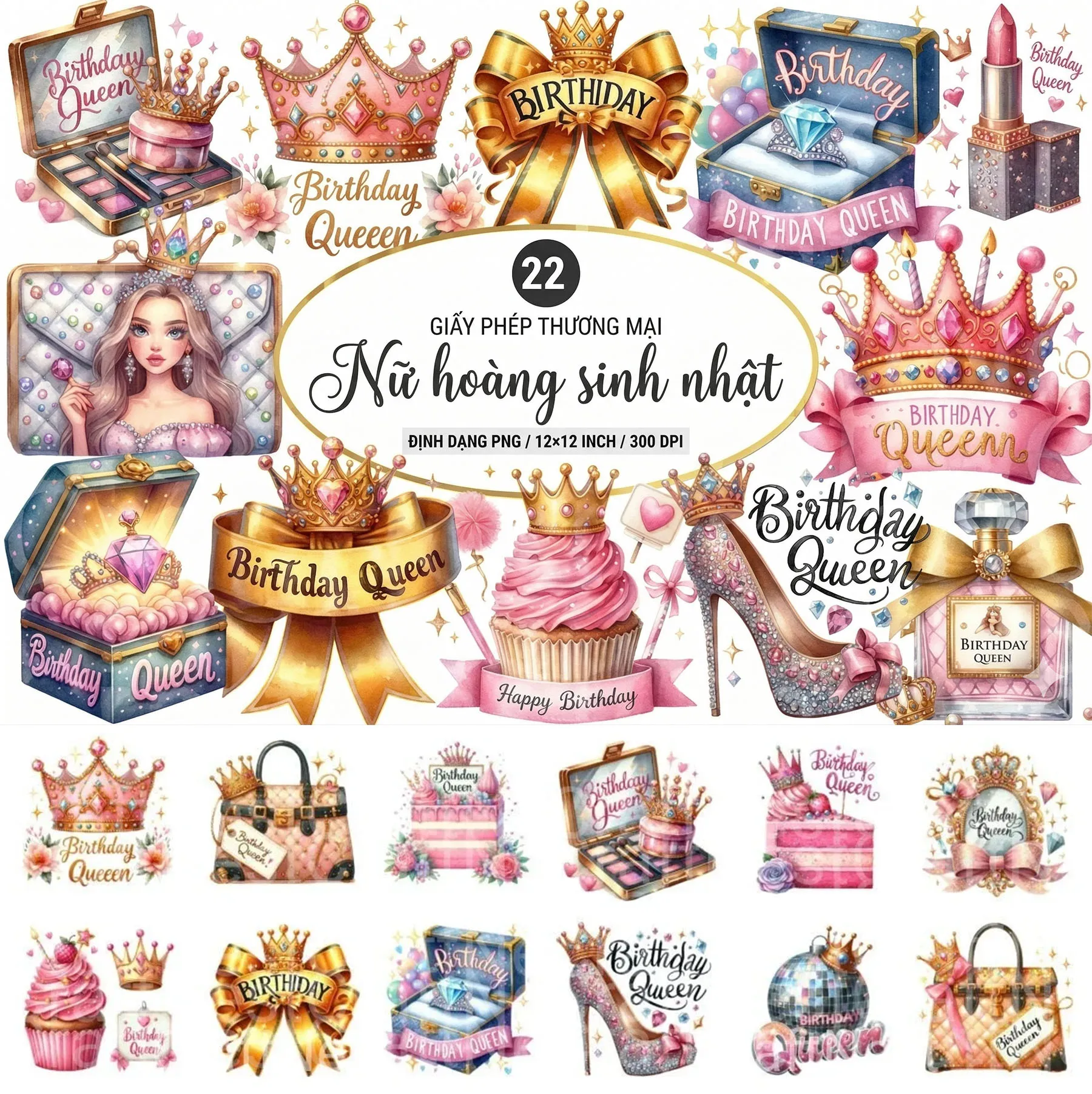 Bộ 22 Thiết Kế Nữ Hoàng Sinh Nhật Hoàng Gia
