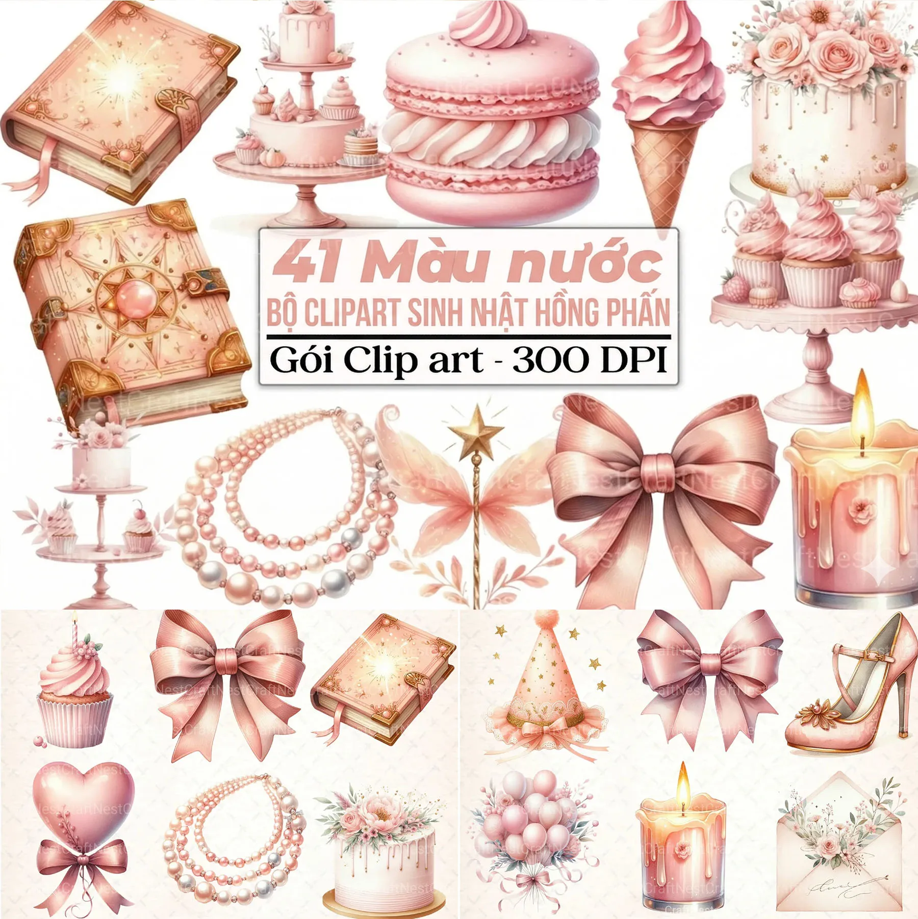 Bộ 41 Clipart Sinh Nhật Hồng Phấn Ngọt Ngào