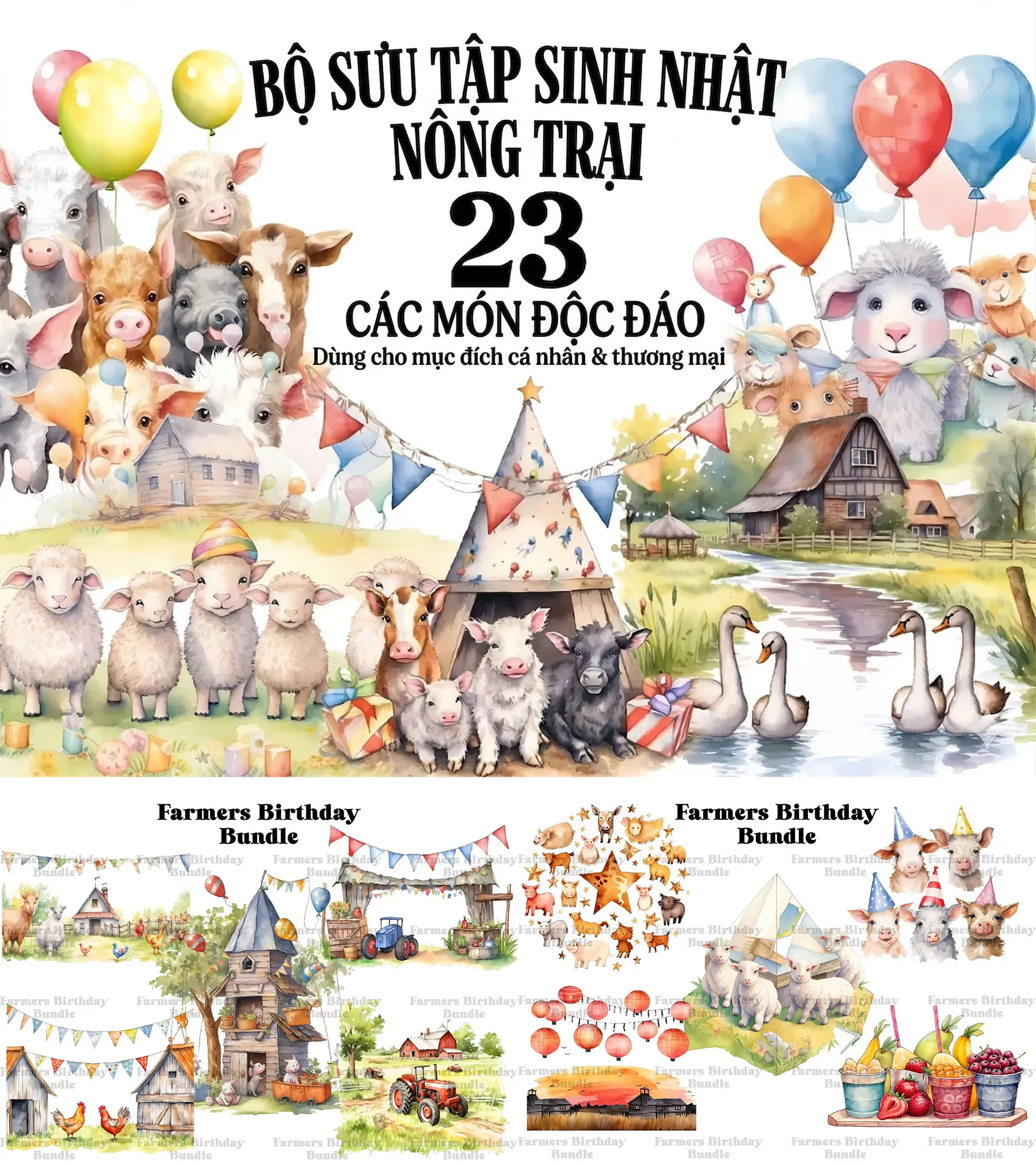 Bộ 23 Clipart Sinh Nhật Chủ Đề Nông Trại Vui Vẻ