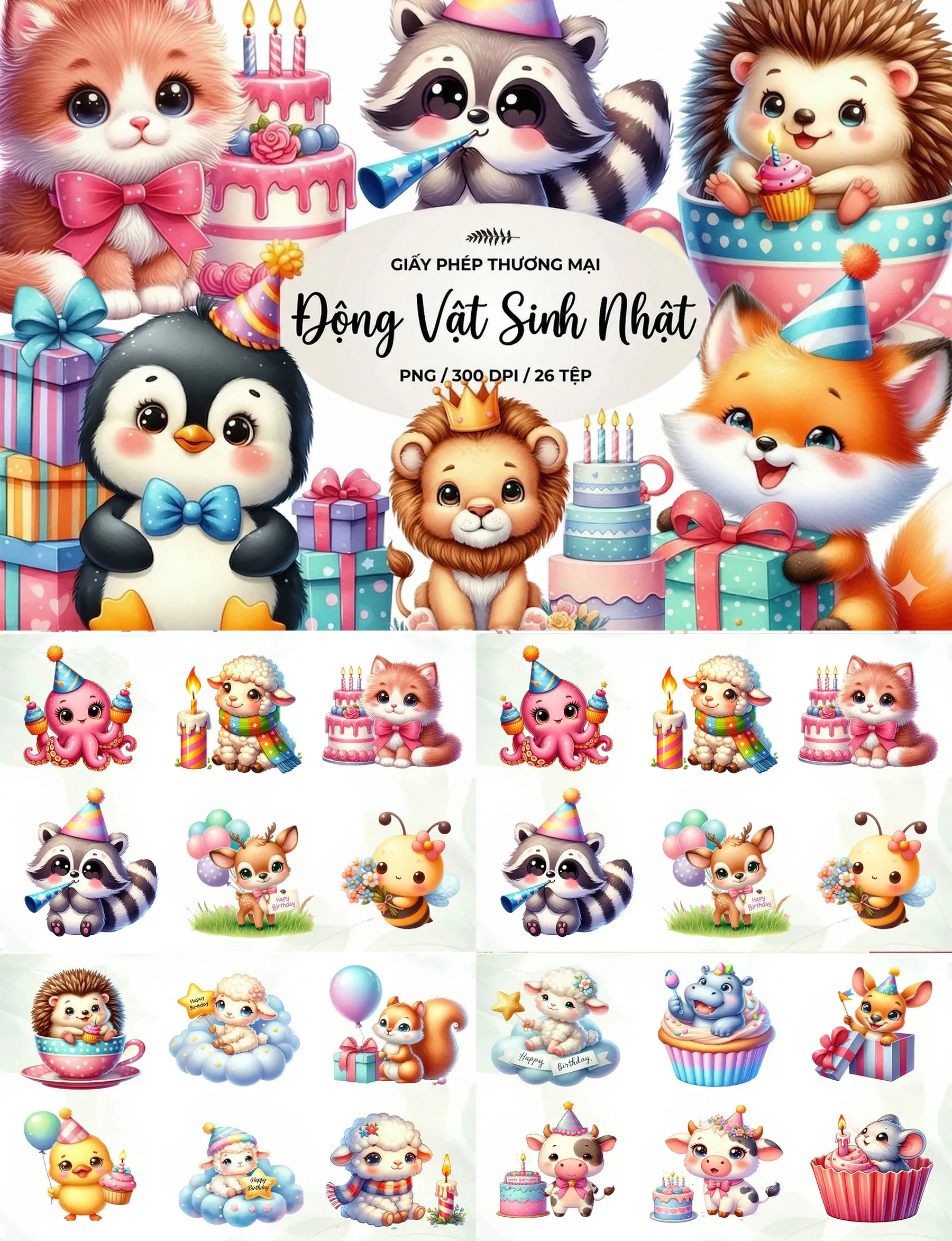 Bộ 26 Clipart Động Vật Rừng Xanh Chúc Mừng Sinh Nhật