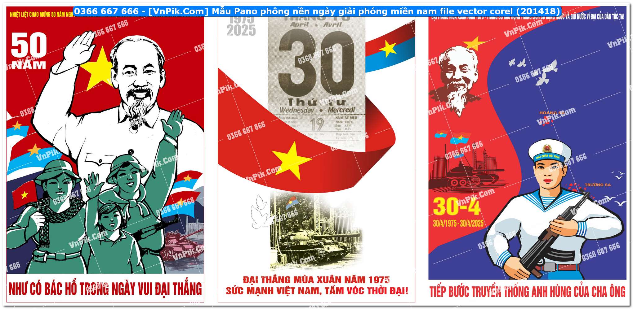 Mẫu Pano phông nền ngày giải phóng miền nam file vector corel (201418)