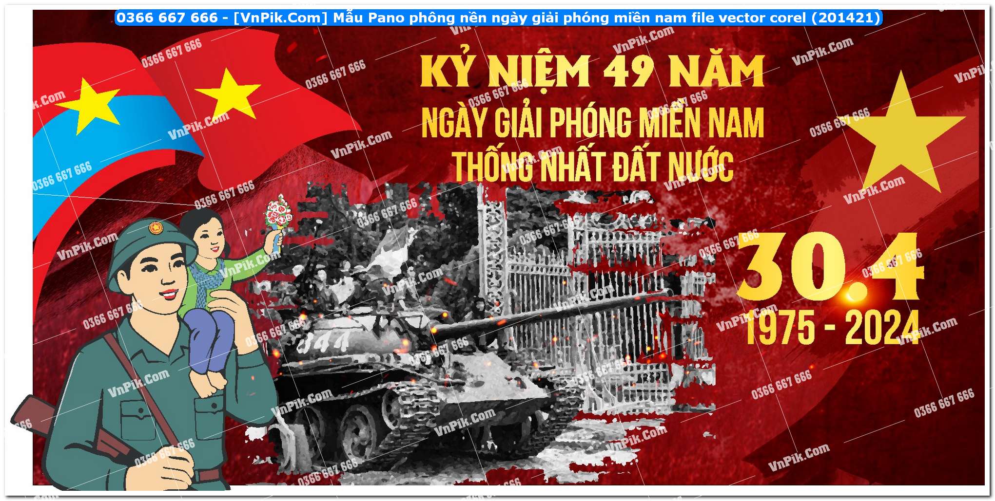 Mẫu Pano phông nền ngày giải phóng miền nam file vector corel (201421)