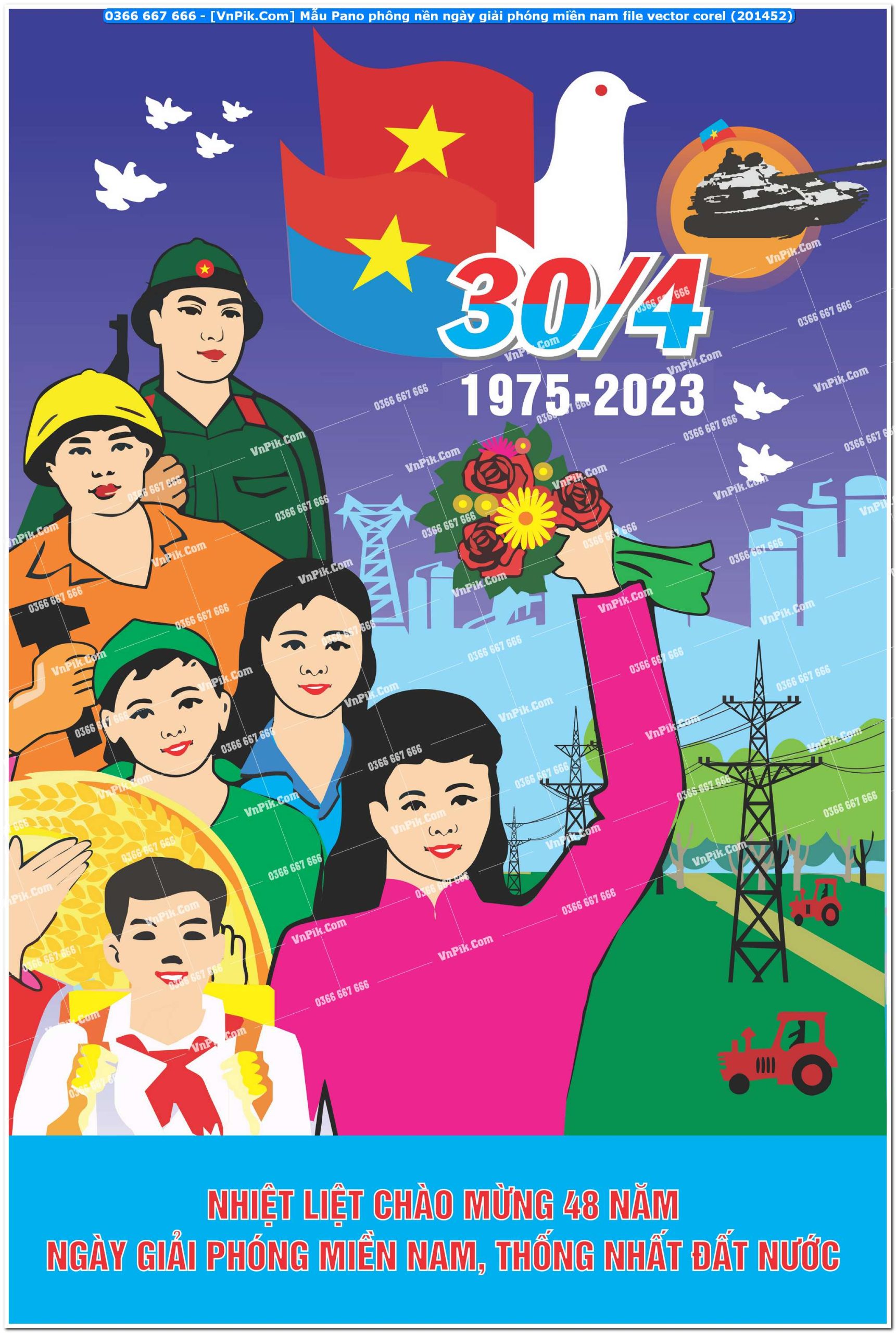 Mẫu Pano phông nền ngày giải phóng miền nam file vector corel (201452)