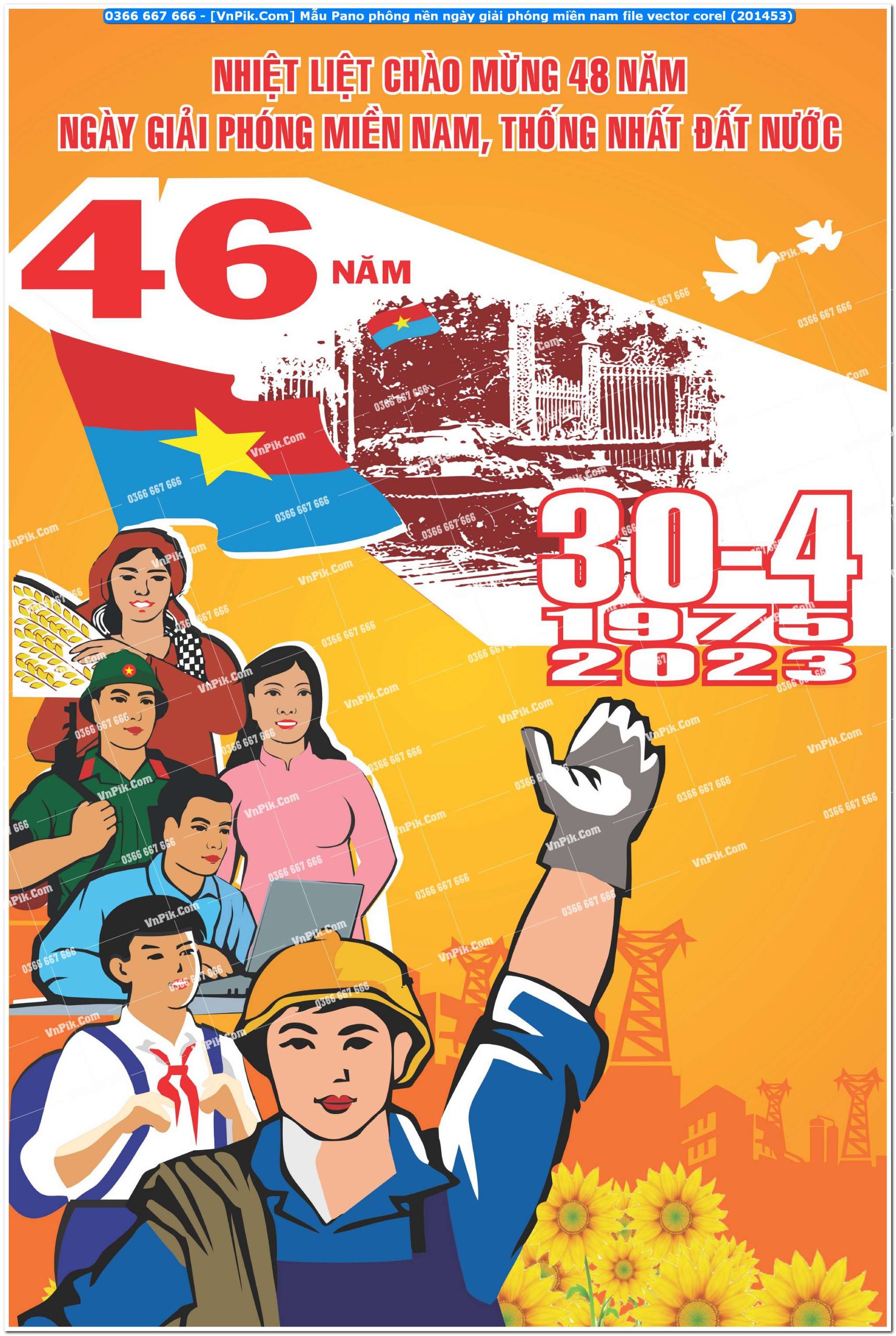 Mẫu Pano phông nền ngày giải phóng miền nam file vector corel (201453)