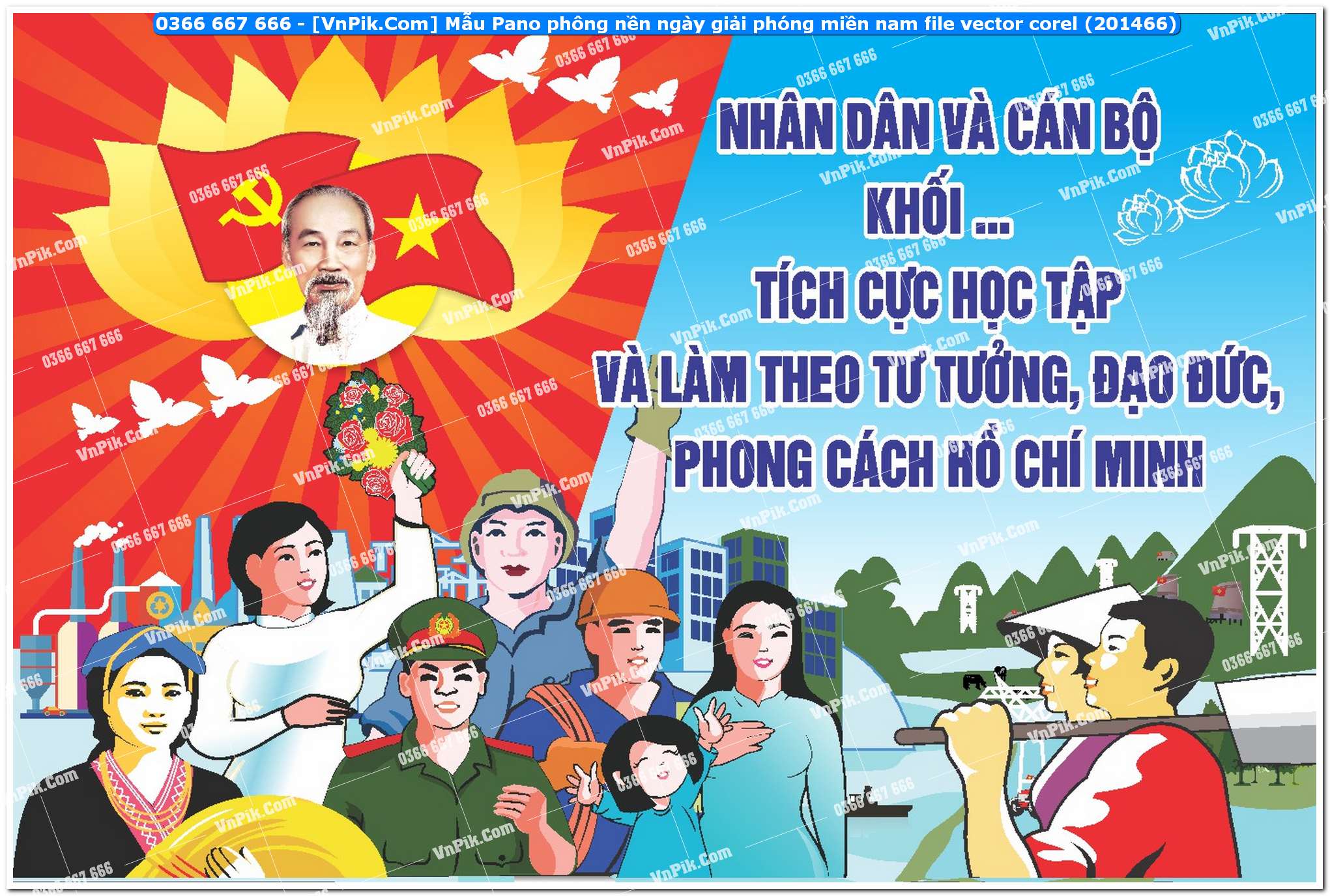 Mẫu Pano phông nền ngày giải phóng miền nam file vector corel (201466)