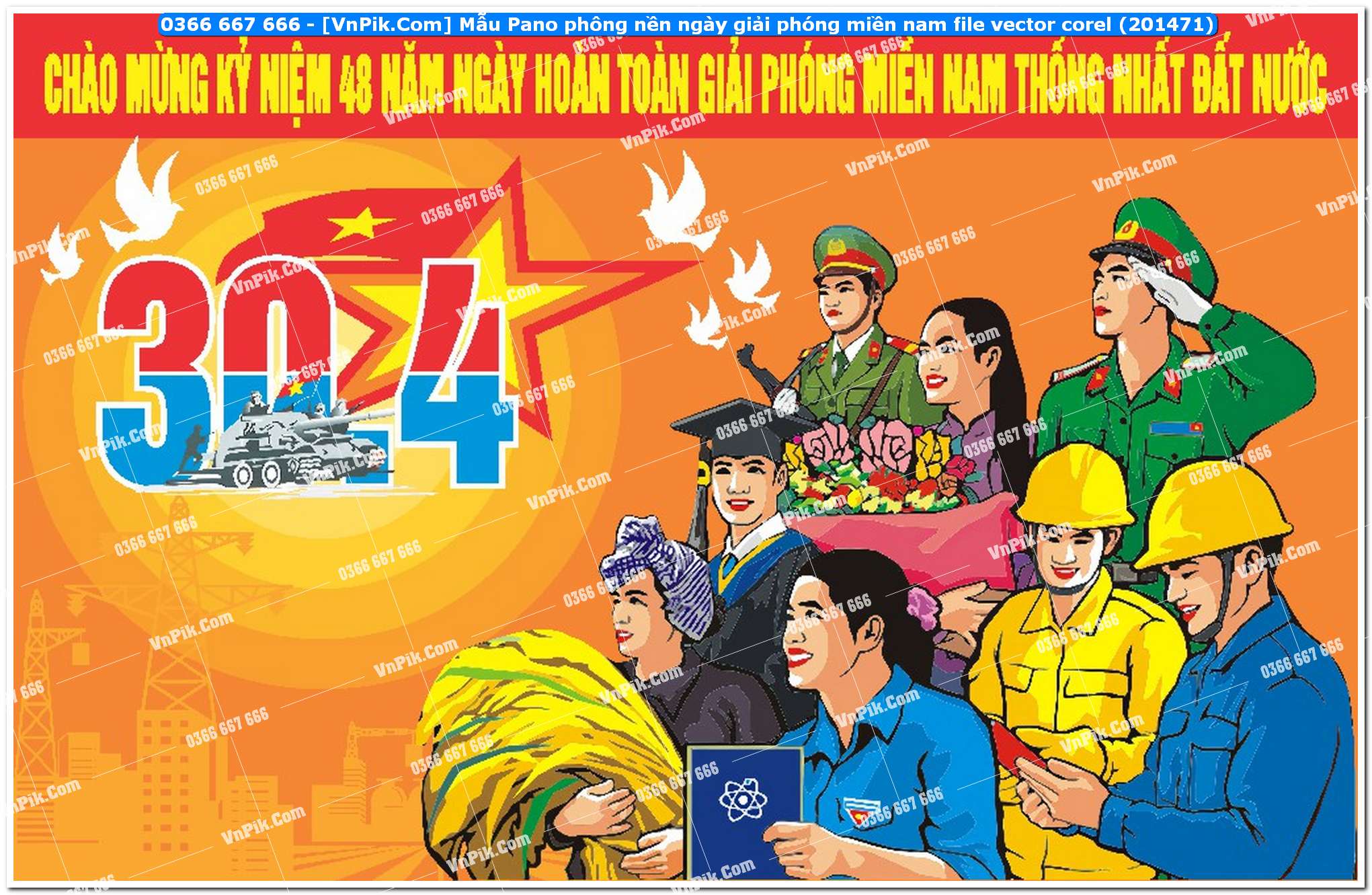 Mẫu Pano phông nền ngày giải phóng miền nam file vector corel (201471)
